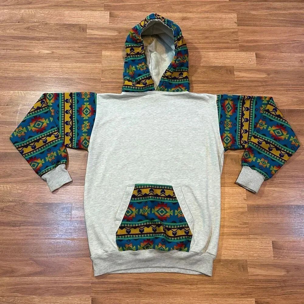 Pull-over Hoodie Gray with Colorful Print | Men Size Large